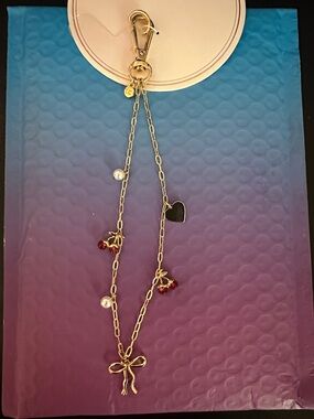 LC Lauren Conrad Gold Bow and Heart Charm Bag Chain w/ Cherries &  Pearl Accents